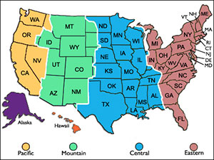 Map of Time Zones in USA